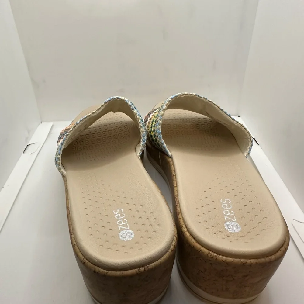 Bzees Cream and Tan Sandals with Woven Strap